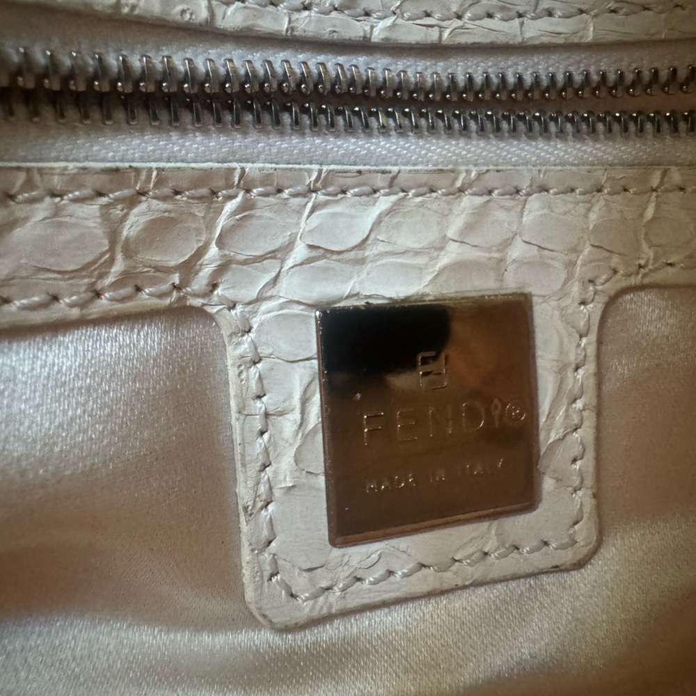 Vintage Fendi Sequins Baguette White Designer Shoulder Bag With Lizard Accents - Picture 12 of 16